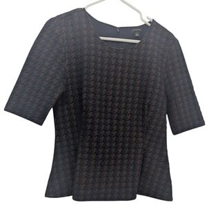 Ann Taylor Women's Size Medium Soft Textured Houndstooth Peplum Timeless Blouse